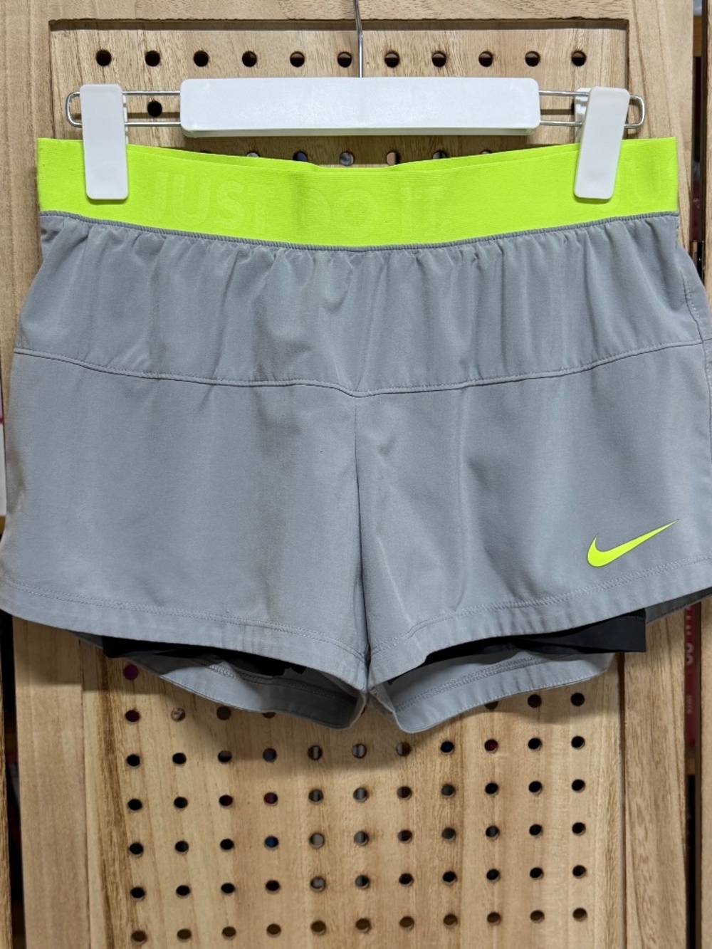 Nike Dri-FIT Gray Neon Yellow Lined Running Shorts Size Small